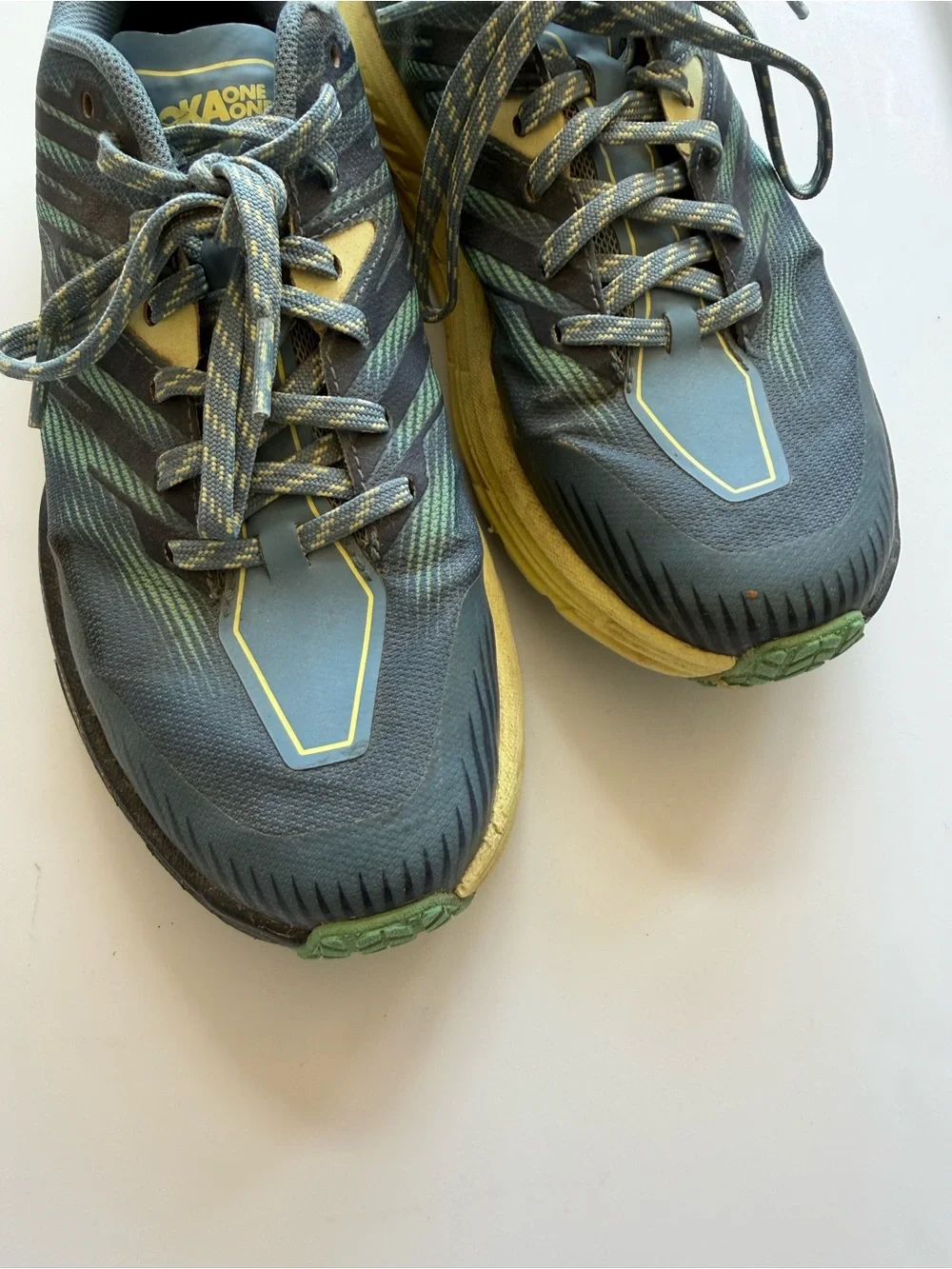 Hoka Women's Blue & Yellow Trail Runners Shoe Sneakers 8.5